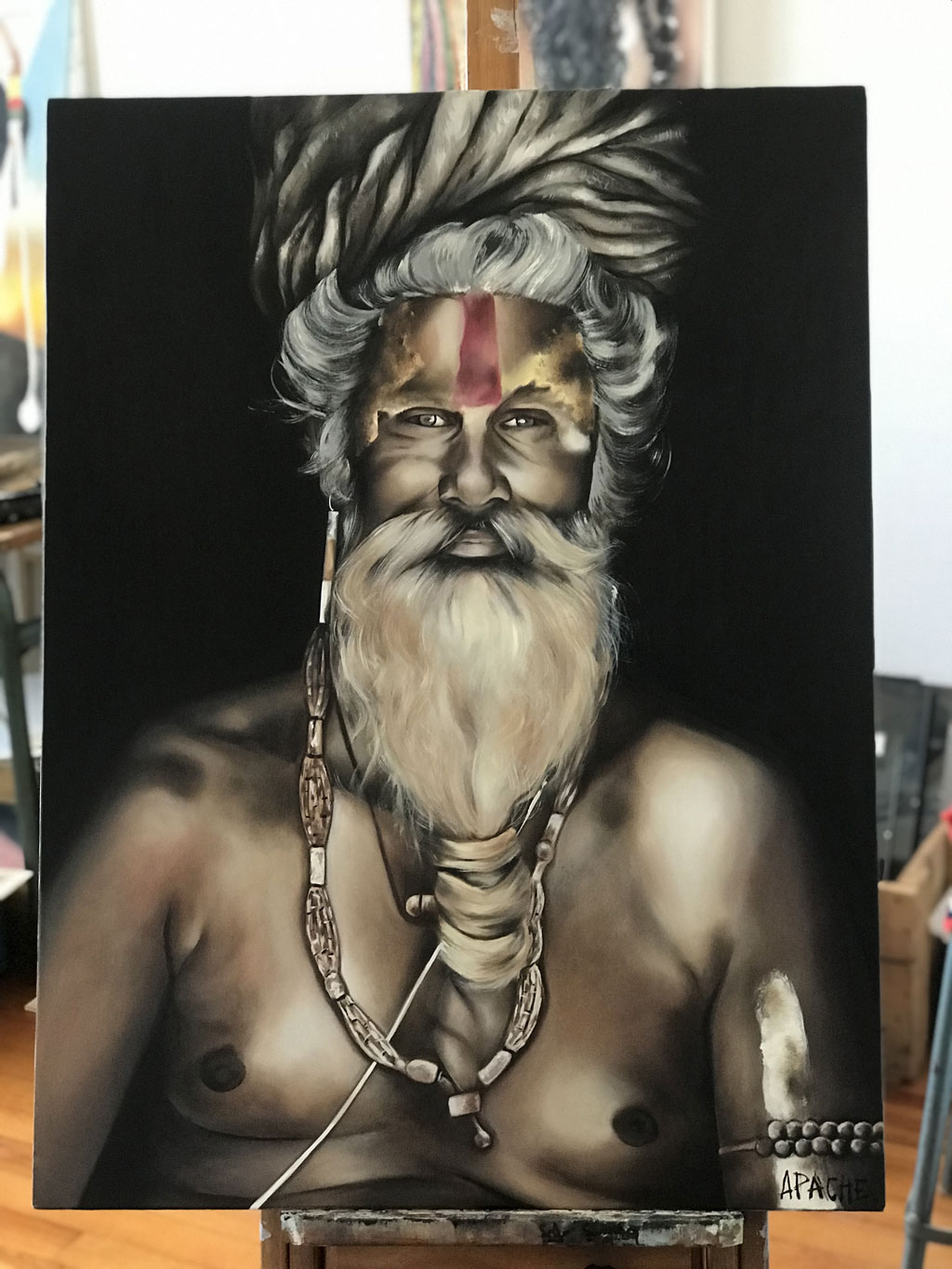 Tableau Sadhu par Apache Artiste Peintre