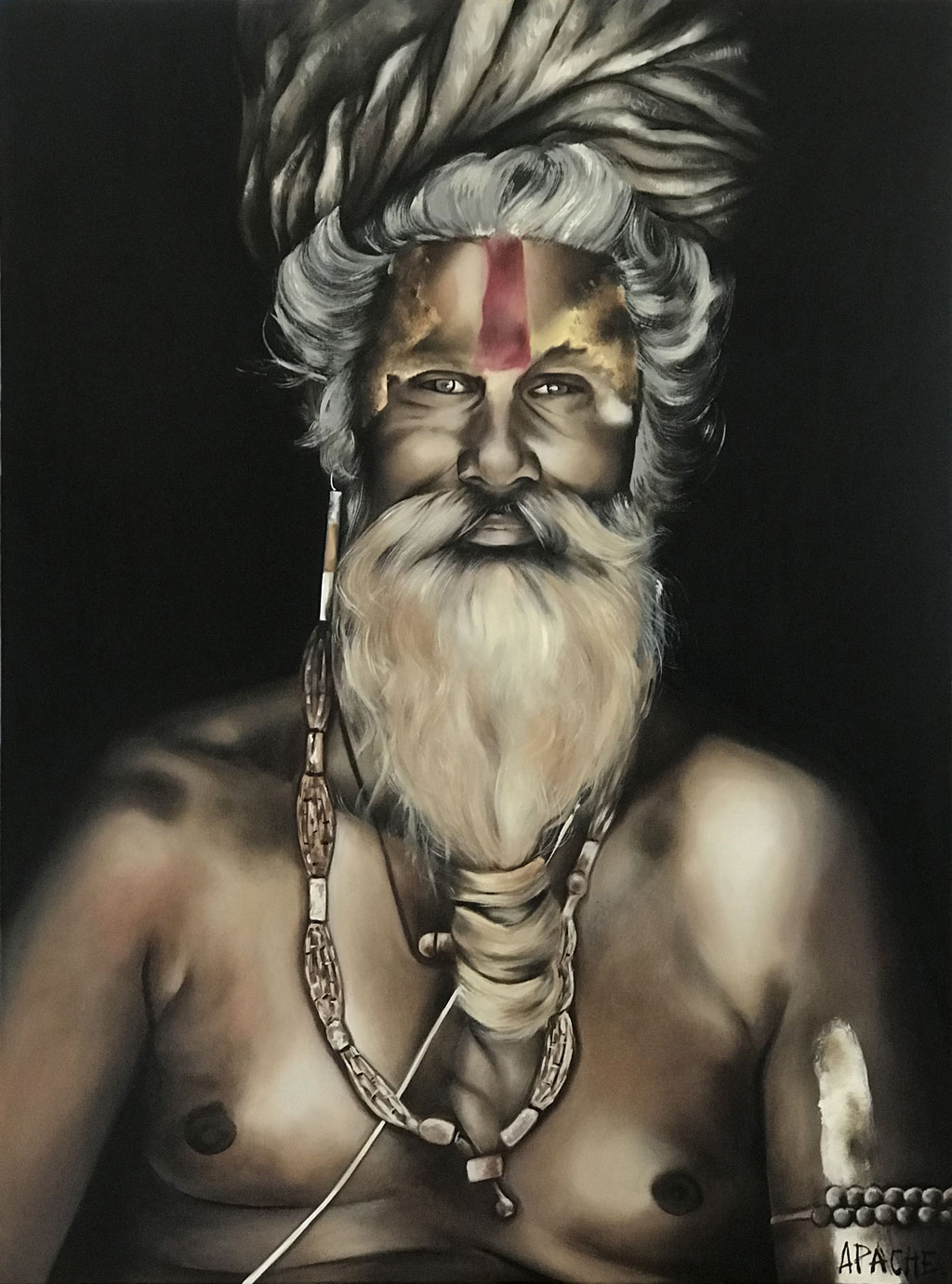 Tableau Sadhu par Apache Artiste Peintre